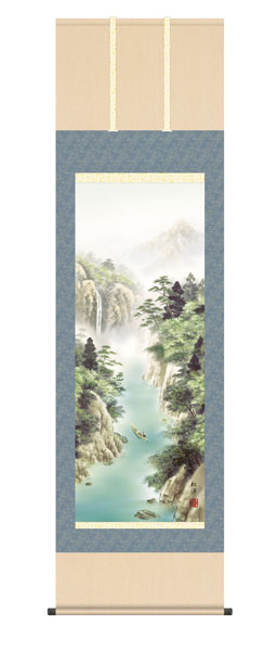 掛け軸 / 清風水明 田口紅洋 幸洋会 尺五立幅54.5×高さ約190cm 山水画 彩色山水