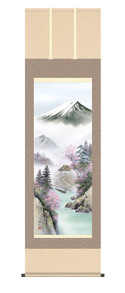掛け軸 / 富士来春 伊藤渓山 三美会 尺五立幅54.5×高さ約190cm 四季山水揃