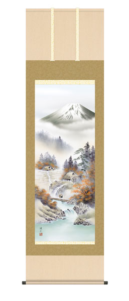 掛け軸 / 富士紅染 伊藤渓山 三美会 尺五立幅54.5×高さ約190cm 四季山水揃