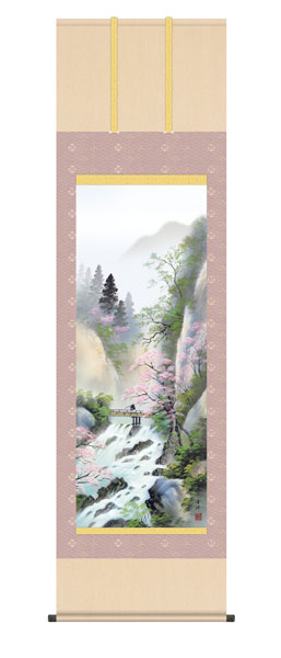 掛け軸 / 春招情景 小林秀峰 趣粋会 尺五立幅54.5×高さ約190cm 四季山水揃