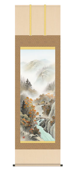 掛け軸 / 秋紅情景 小林秀峰 趣粋会 尺五立幅54.5×高さ約190cm 四季山水揃