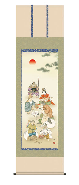 掛け軸 / 七福神 鵜飼雄平 竹翠会 尺五立幅54.5×高さ約190cm 縁起画