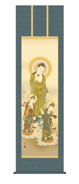 掛け軸 / 仏事 阿弥陀三尊佛 桐箱 床の間 おしゃれ 壁掛け 絵 54.5cm×190cm