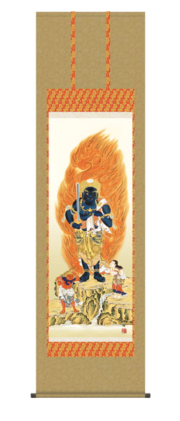 掛け軸 / 仏事 不動明王 桐箱 床の間 おしゃれ 壁掛け 絵 54.5cm×190cm