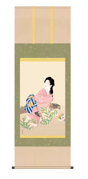 掛け軸 / 上村 松園 娘深雪 尺五アンドン幅54.5×高さ約153cm 名画複製画