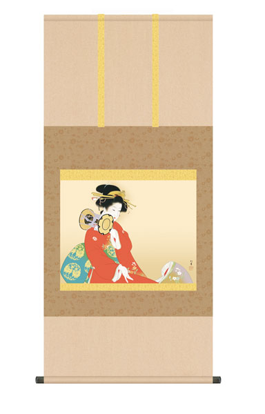 掛け軸 / 上村 松園 鼓の音 尺五横幅54.5×高さ約115cm 名画複製画