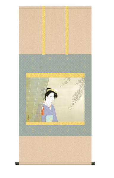 掛け軸 / 上村 松園 涼風 尺五横幅54.5×高さ約115cm 名画複製画