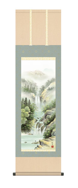 掛け軸 / 田口 紅洋 幸洋会 秀麗冽瀑 尺三立幅44.5×高さ約164cm 山水画 彩色山水