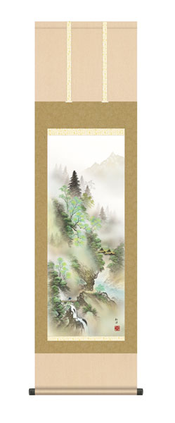 掛け軸 / 田口 紅洋 幸洋会 山河水明 尺三立幅44.5×高さ約164cm 山水画 彩色山水