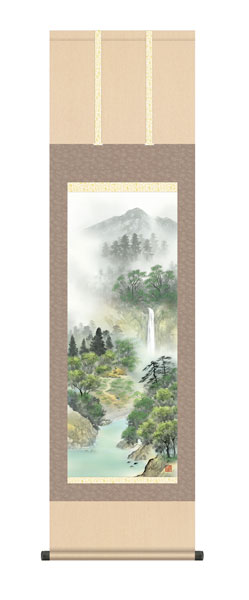 掛け軸 / 伊藤 渓山 三美会 秀麗名瀧 尺三立幅44.5×高さ約164cm 山水画 彩色山水