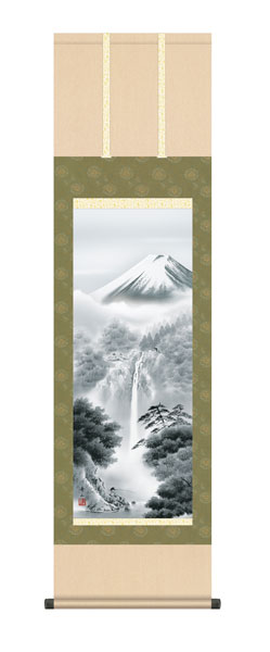 掛け軸 / 鈴村 秀山 三美会 富士幽谷 尺三立幅44.5×高さ約164cm 山水画 富士山水