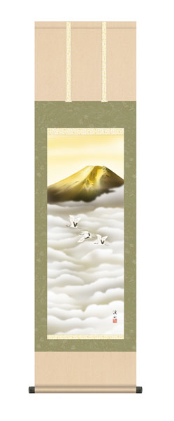 掛け軸 / 伊藤 渓山 三美会 金富士飛翔 尺三立幅44.5×高さ約164cm 山水画 富士山水