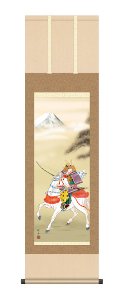 掛け軸 / 長江 桂舟 三美会 白馬武者 尺三立幅44.5×高さ約164cm 端午の節句
