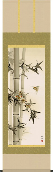 掛け軸 / 花鳥 竹に雀 田村 竹世