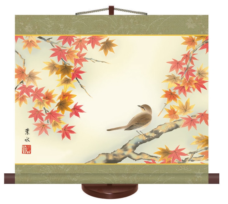掛け軸 / 花鳥ミニ掛軸 紅葉 緒方 葉水 秋