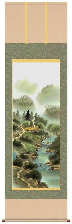 掛け軸 受注生産 / 風水四神相応図 田村 竹世 山水画 年中掛け 新築祝い 贈答用  納期最短で約１５日程 
