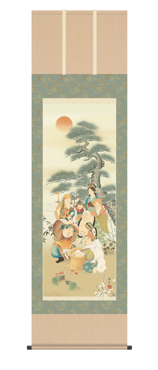 掛け軸 / 販売 尺五立 七福神 鵜飼 雄平 吉祥画 慶祝画 縁起画 年中掛け