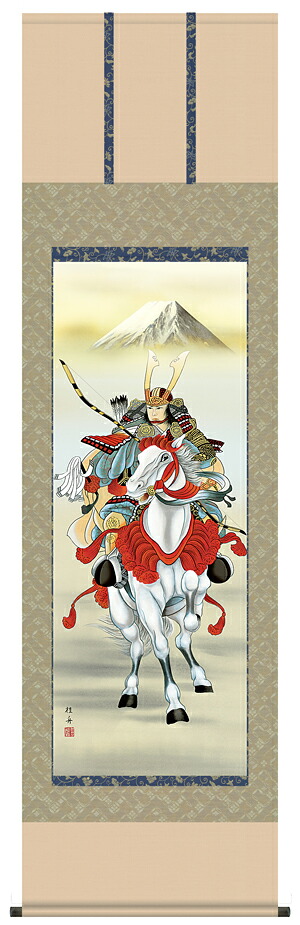 掛け軸 / 尺五立 白馬武者 長江 桂舟 武士 端午の節句 こどもの日 初節句お祝い