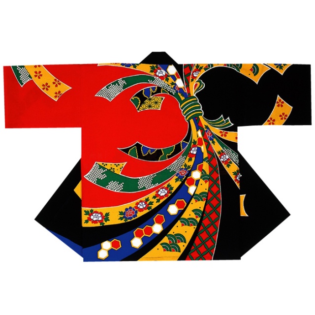 衣装関係・お祭り関連 / 半纏(はんてん・法被・はっぴ）　赤、黒地カラフルのしめ柄