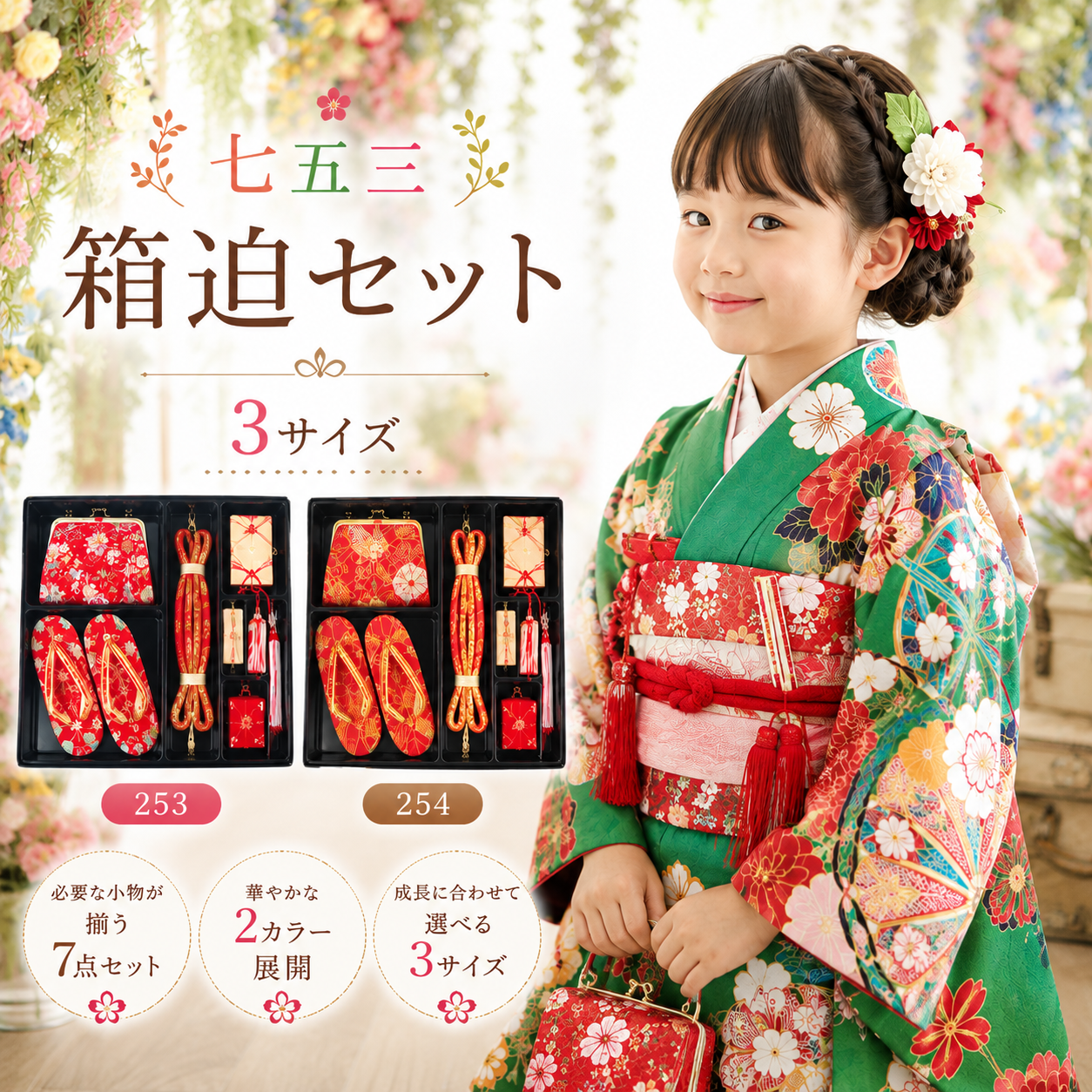 箱迫セット/七五三 753 7歳女児 はこせこ6010 S M L