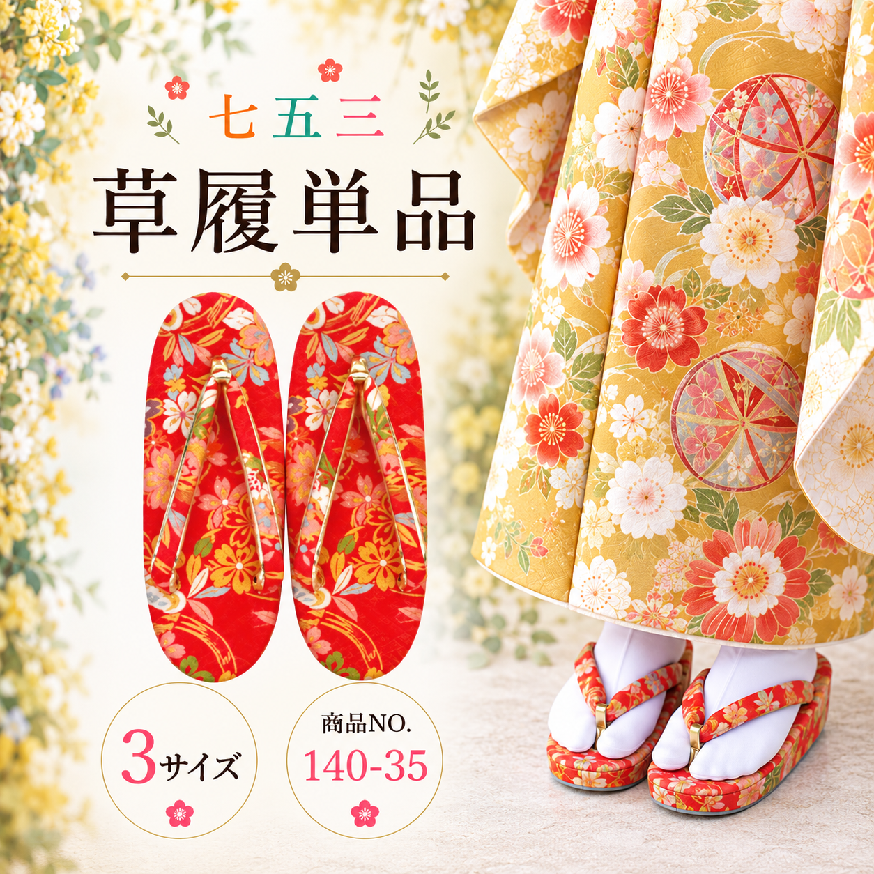 七五三草履/七五三 草履単品５歳 ７歳 S M L NO.140-35