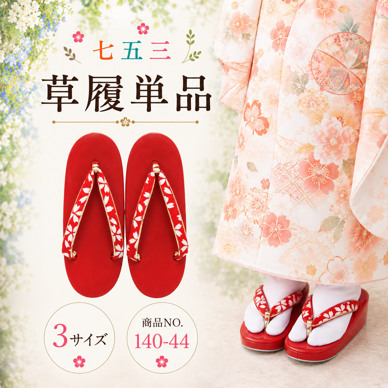 七五三草履/七五三 草履単品５歳 ７歳 ちりめん M L NO.140-44
