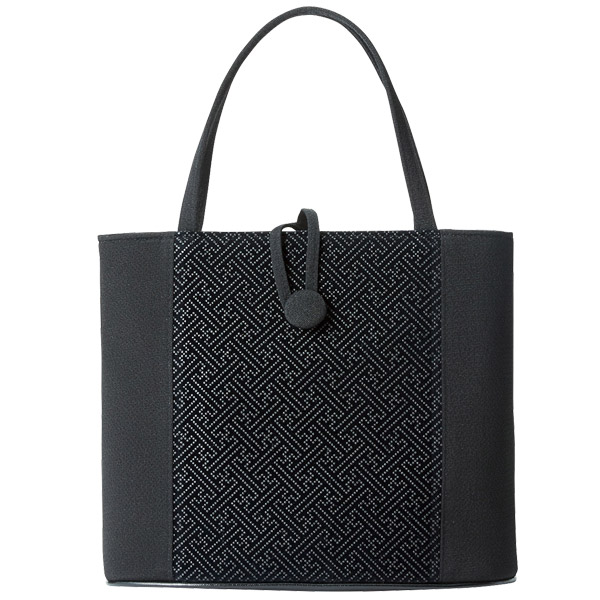 底小判型フォーマル鞄 / バッグ シンプル ブラック マチ付き 上品 印伝調 約22×29×11cm レーヨン100%